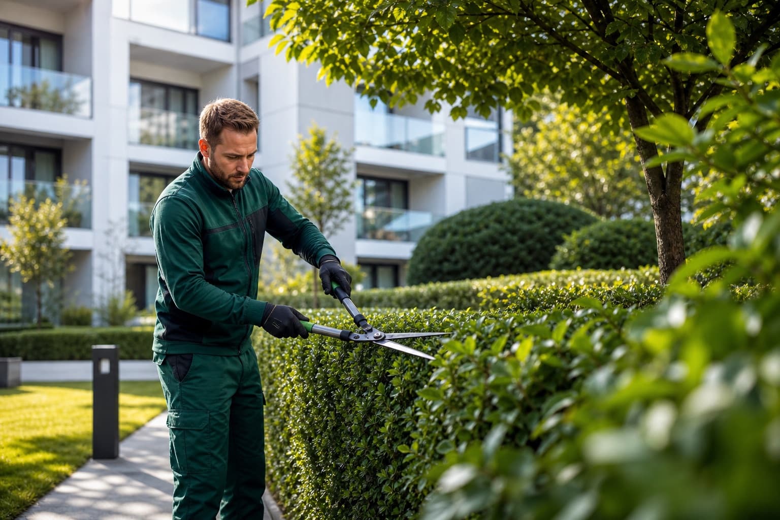 Gartenpflege an einer Immobilie